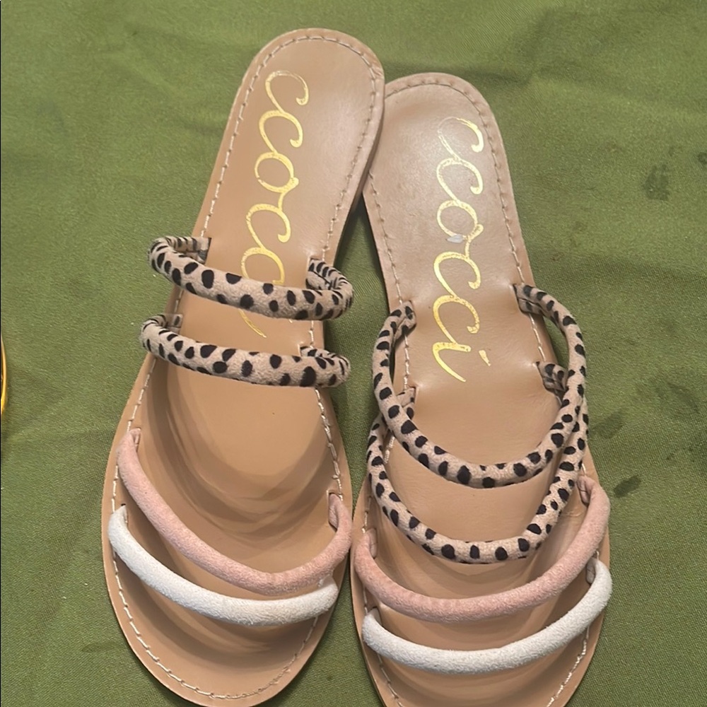 CCOCCI Tan and Yellow Sandals with Elegant Rhinestones
